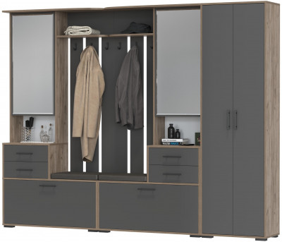 Прихожая Домино 3, цвет дуб крафт табачный/графит, ШхГхВ 260х36х202 см., универсальная сборка