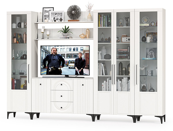 Валенсия Гостиная № 108, ЛДСП белый шагрень/МДФ белый шагрень