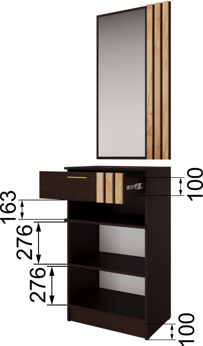 Кано Тумба с зеркалом КПТ венге/дуб крафт золотой