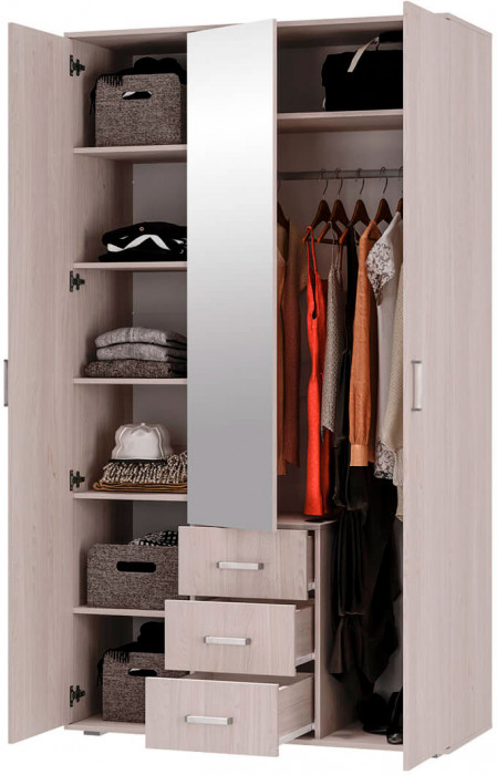 "Белла" шкаф 3-х створчатый (1200х2120х470) ясень белый