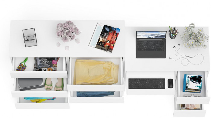 Мори компьютерный стол МС-6 правый + Комод МК1200.8, белый