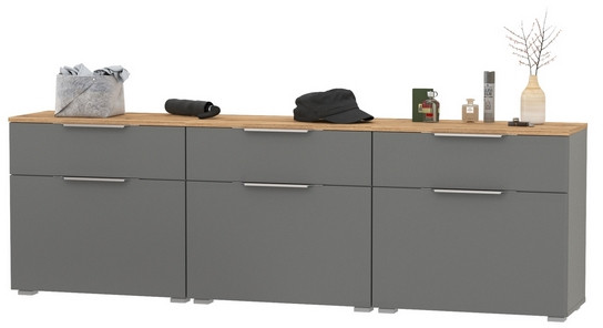 Октава 16.127 Тумба для обуви + 16.127 Тумба + 16.127 Тумба, серый графит/дуб крафт золотой/фасады МДФ серый графит