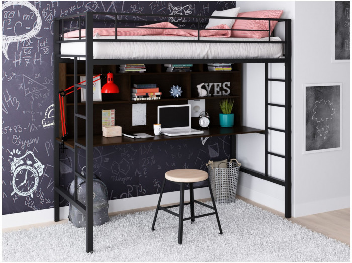 Кровать-чердак Севилья 1.2 (Дуб молочный / Венге, Черный)