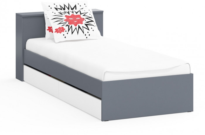 Ксения Кровать с ящиками 0900, цвет графит/белый, ШхГхВ 96,4х221,6х72 см., сп.м. 900х2000 мм., без матраса, основание есть, универсальная сборка