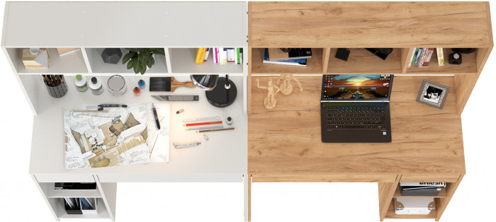 компьютерный стол Комфорт 12.77F + компьютерный стол Комфорт 12.77F, белый шагрень/дуб крафт золотой