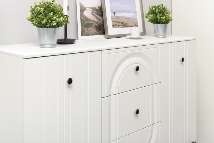 Валенсия Гостиная № 123, цвет ЛДСП белый шагрень/МДФ белый шагрень, ШхГхВ 405,4х38,4х225,2 см., универсальная сборка