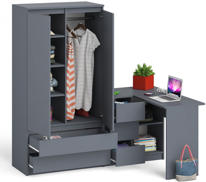 Мори компьютерный стол МС-16 левый + Шкаф МШ900.1, графит