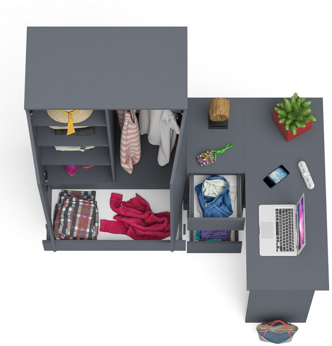 Мори компьютерный стол МС-16 левый + Шкаф МШ900.1, графит