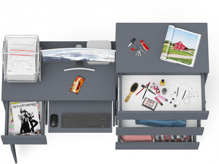 Мори компьютерный стол МС-1 левый + Комод МК700.5, графит