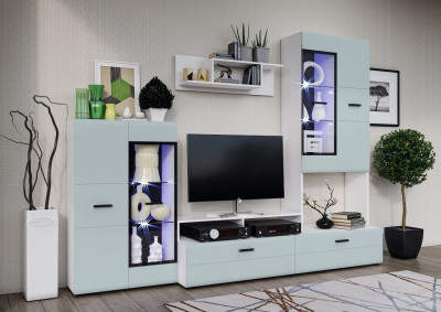 Гостиная Нэнси NEW Вариант №3 (Браш Деним Блю, Белый)