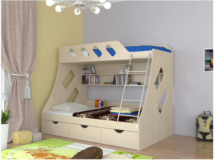 Дельта-20.01 Детская двухъярусная кровать с лестницей (Голубой, Дуб Сонома)