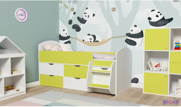 Кровать-чердак Малыш 7 (Дуб молочный/Ясень Анкор темный)