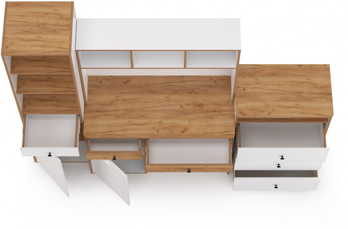 Вуди Компоновка № 50, цвет белый премиум/дуб крафт золотой, ШхГхВ 225х52,7х180,3 см., универсальная сборка