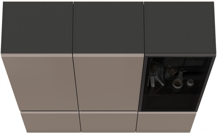 Сидней 13.200 Шкаф 2 штуки + Шкаф-витрина 13.201, цвет корпус: антрацит/фасады: МДФ веллюто капучино/стекло, ШхГхВ 150х41,3х205,2 см., универс. сб.