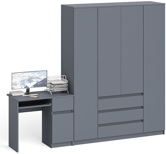 Мори компьютерный стол МС-1 правый + Шкаф МШ1600.1, графит
