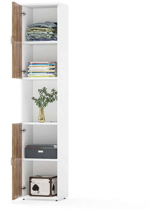 Лидер-8 Модуль Пенал, цвет белый шагрень/крафт золото, ШхГхВ 40х30х190 см., универс. сборка, ниша посередине, дверка снизу и сверху, за дверками полка