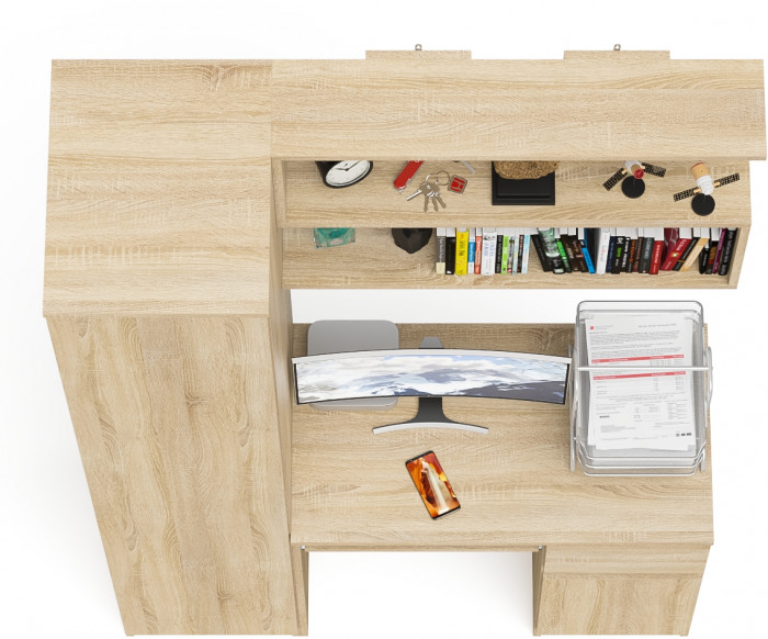 Мори Стол компьютерный МС-1 правый + Пенал МШ400.1 + Полка 900, цвет дуб сонома, ШхГхВ 130,4х50,4х209,6 см., НЕ универсальная сборка