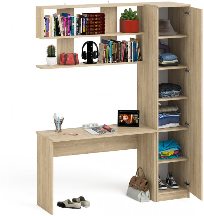 Мори письменный стол МСП1200.1 + Пенал МШ400.1 + Полка 1200, дуб сонома