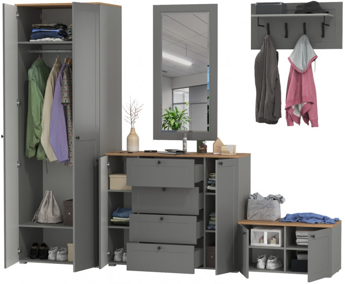 Остин Прихожая 53, серый графит/дуб крафт золотой