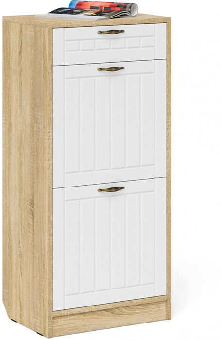 Прихожая П-6 Компоновка № 31, дуб сонома/фасады МДФ белое дерево фрезеровка прованс