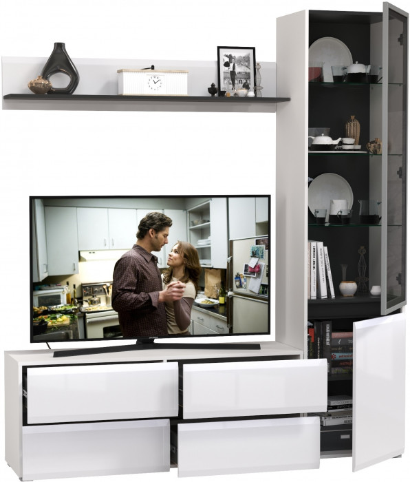 Сидней Комплектация № 048, корпус белый/чёрный/фасады МДФ белый глянец