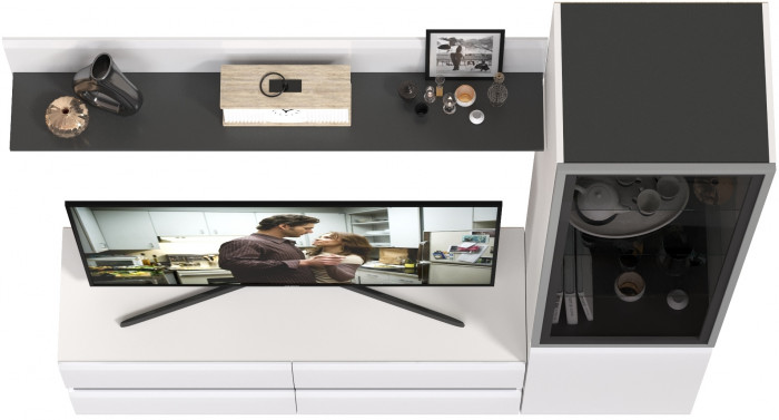 Сидней Комплектация № 048, корпус белый/чёрный/фасады МДФ белый глянец