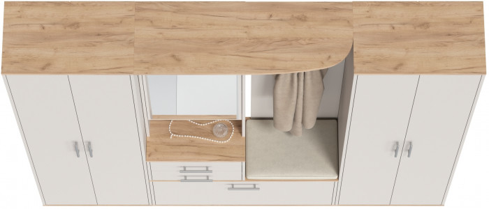 Прихожая Домино 4, цвет дуб крафт золотой/кашемир серый, ШхГхВ 220х36х202 см., универсальная сборка