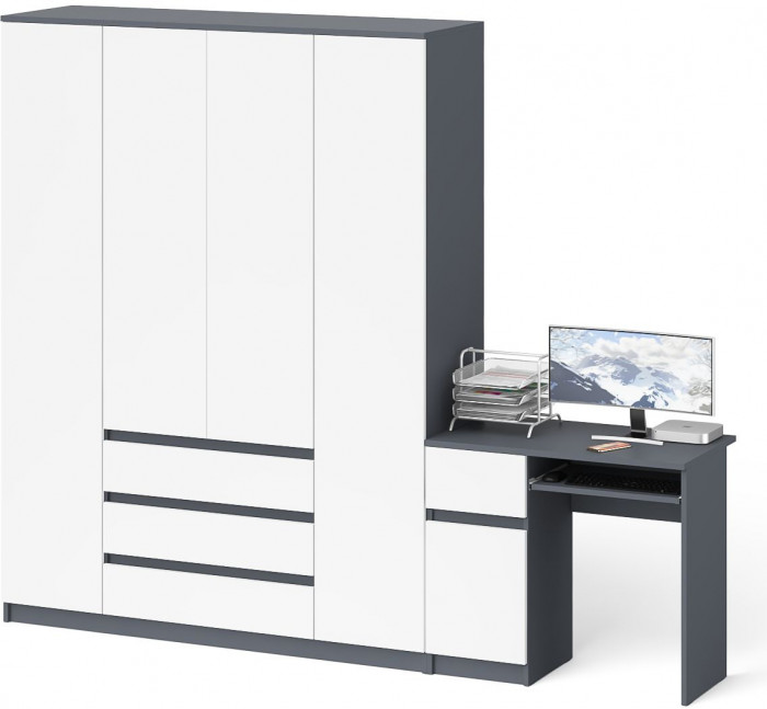 Мори компьютерный стол МС-1 левый + Шкаф МШ1600.1, графит/белый
