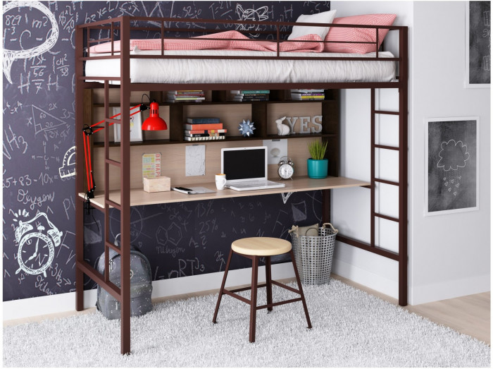 Кровать-чердак Севилья 1.2 (Дуб молочный / Венге, Слоновая кость)