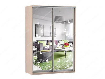 Шкаф купе Модерн 1490х600 2-х дверный 2-х секционный зеркальный с пескоструем №4 ясень