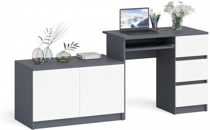 Мори Стол компьютерный МС-6 правый + Тумба МА900.1, цвет графит/белый, ШхГхВ 180,4х50,4х76,6 см., выдвижные ящики справа, НЕ универсальная сборка