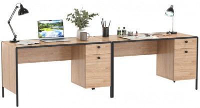 Брюс Стол письменный 12.157 + Стол письменный 12.157, цвет чёрный/Battle rock Santiago/столешница МДФ ель карпатская, ШхГхВ 260х62,6х75 см., ун. сб.