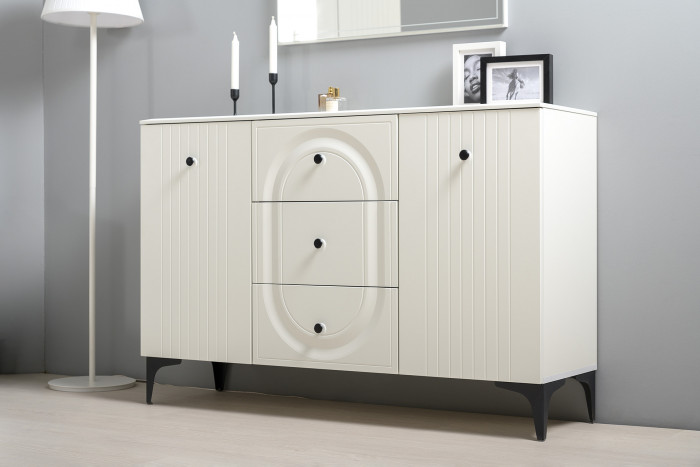 Валенсия Гостиная № 125, цвет ЛДСП белый шагрень/МДФ белый шагрень, ШхГхВ 405,4х38,4х225,2 см., универсальная сборка