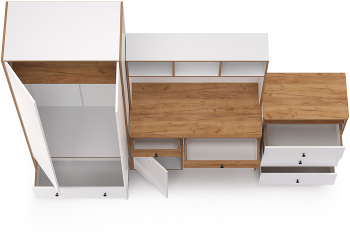 Вуди Компоновка № 51, цвет белый премиум/дуб крафт золотой, ШхГхВ 266х52,7х180,3 см., универсальная сборка