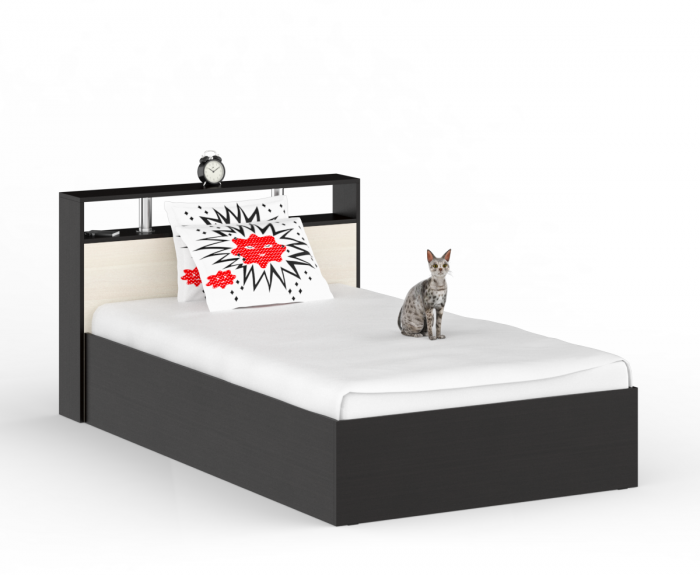 Камелия спальня № 6 Кровать 1200 + Две тумбы + Стол косметический + Зеркало, цвет венге/дуб лоредо, сп.м. 1200х2000 мм., б/м, основание есть