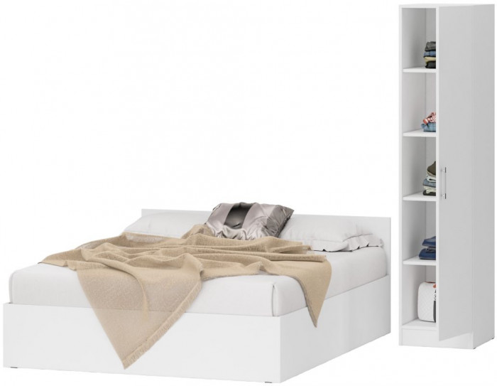 Кровать 1600 + Пенал Стандарт, цвет белый, ШхГхВ 163,5х203,5х70 + 45х52х200 см., сп.м. 1600х2000 мм., без матраса, основание есть