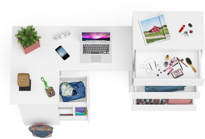 Мори компьютерный стол МС-16 левый + Комод МК700.5, белый