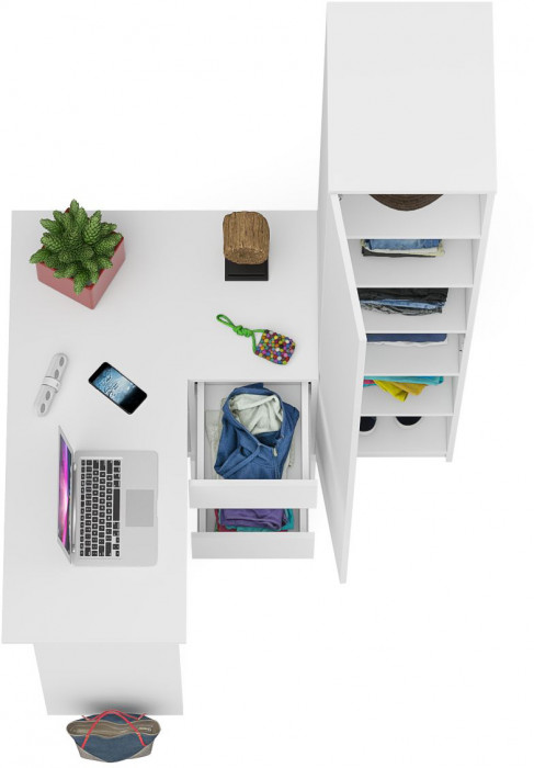 Мори компьютерный стол МС-16 правый + Пенал МШ400.1, белый