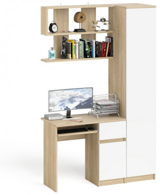 Мори Стол компьютерный МС-1 правый + Пенал МШ400.1 + Полка 900, цвет дуб сонома/белый, ШхГхВ 130,4х50,4х209,6 см., НЕ универсальная сборка