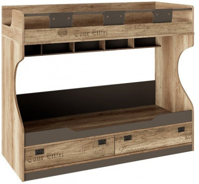 Пилигрим ТД-276.11.01 Кровать 2х ярусная (без лестницы) (Дуб Каньон светлый, Фон серый)