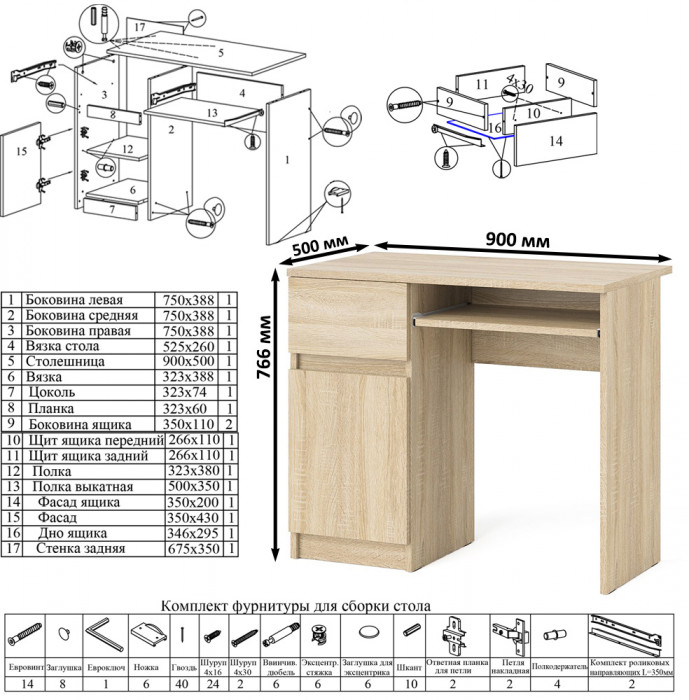 Мори компьютерный стол МС-1 левый + Шкаф МШ1600.1, дуб сонома
