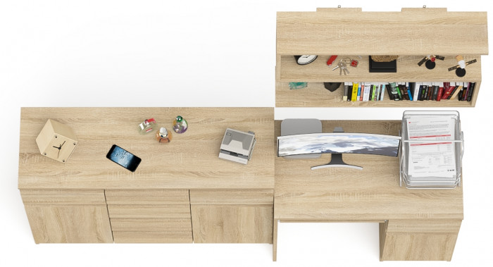 Мори Стол компьютерный МС-1 правый + Комод МК1200.4 + Полка 900, цвет дуб сонома, ШхГхВ 210,4х50х209,6 см., НЕ универсальная сборка