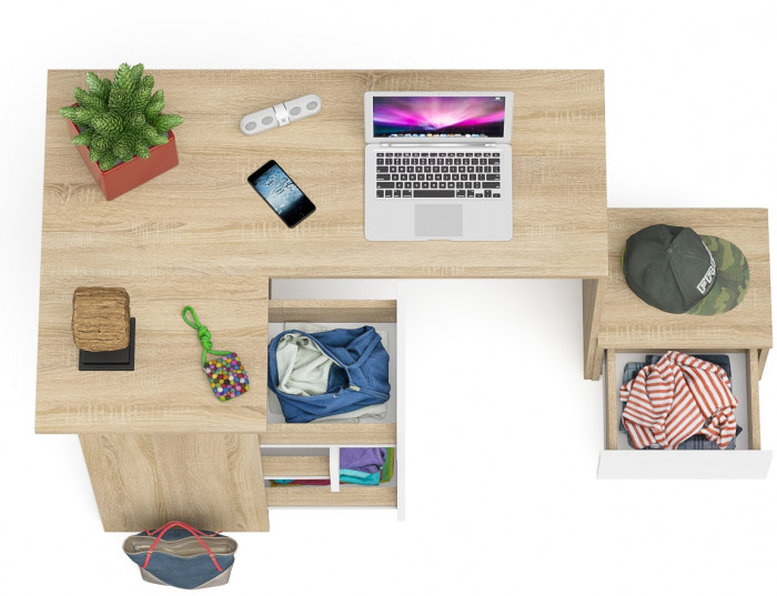 Мори Стол компьютерный МС-16 левый + Тумба ТМП400.1, цвет дуб сонома/белый, ШхГхВ 164,8х84,9х76,6 см., выдвижные ящики слев, НЕ универсальная сборкаа