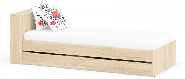 Ксения Кровать с ящиками 0900, цвет дуб сонома, ШхГхВ 96,4х221,6х72 см., сп.м. 900х2000 мм., без матраса, основание есть, универсальная сборка