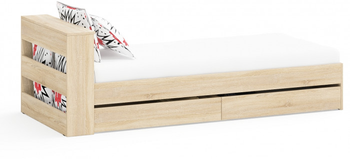 Ксения Кровать с ящиками 0900, цвет дуб сонома, ШхГхВ 96,4х221,6х72 см., сп.м. 900х2000 мм., без матраса, основание есть, универсальная сборка