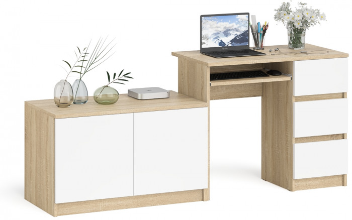Мори Стол компьютерный МС-6 правый + Тумба МА900.1, цвет дуб сонома/белый, ШхГхВ 180,4х50,4х76,6 см., выдвижные ящики справа, НЕ универсальная сборка