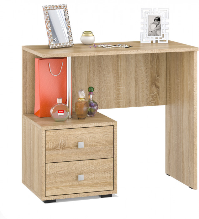 Камелия спальня № 6 Кровать 1200 + Две тумбы + Стол косметический + Зеркало, цвет дуб сонома, сп.м. 1200х2000 мм., б/м, основание есть