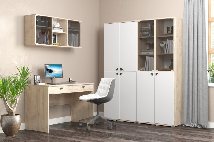 КР100 Бостон № 53, дуб эндгрейн элегантный/фасады МДФ милк рикамо софт, 12.69+10.51+13.154+13.154+13.155+13.155, ШхГхВ 269,6х57,2х194,4 см., ун. сб.