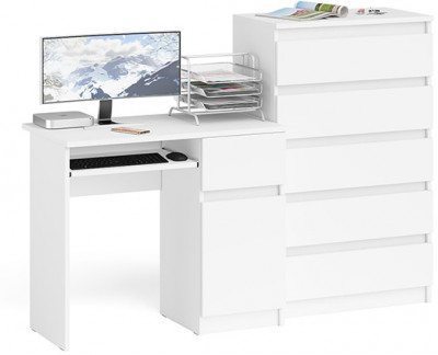 Мори компьютерный стол МС-1 правый + Комод МК700.5, белый