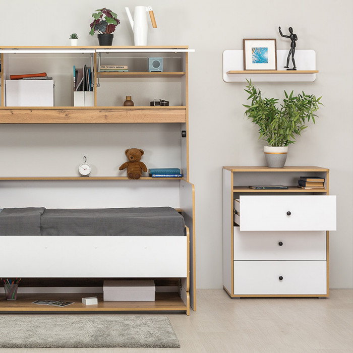 Вуди 13.293 Комод + Полка 15.46, цвет белый премиум/дуб крафт золотой, ШхГхВ 70х43,1х170 см.